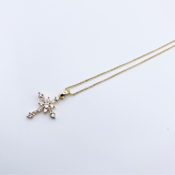 Gold Cross Necklace for woman | Dainty Cross Necklace | CZ Pendant Cross Pendant - Picture 2 of 6
